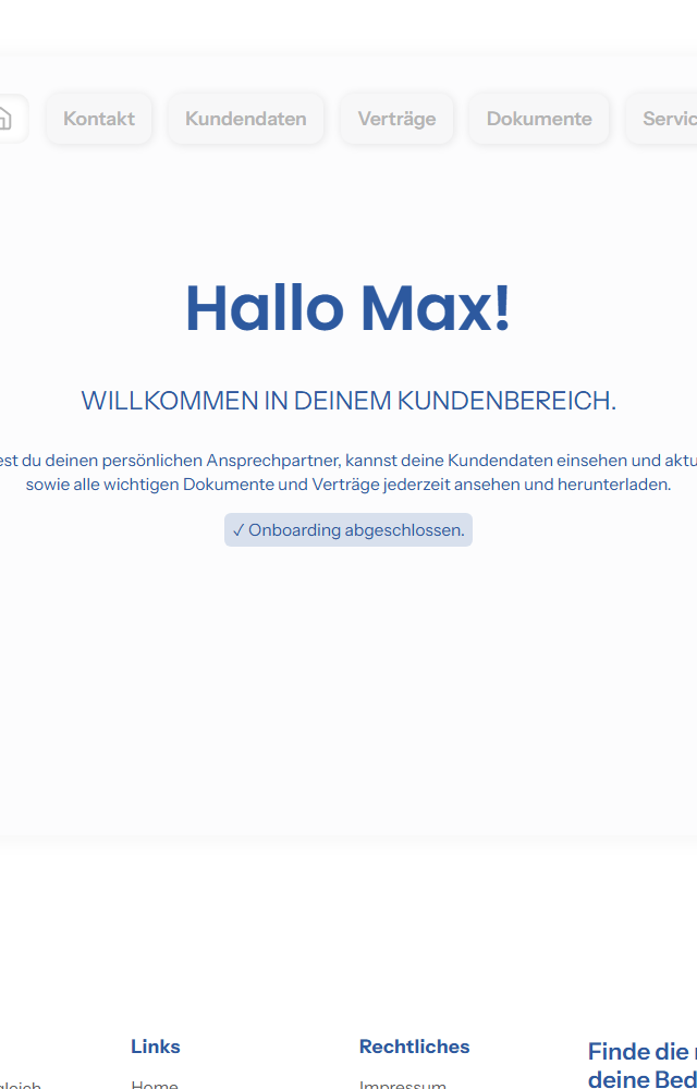Kundenbereich auf dem Handy