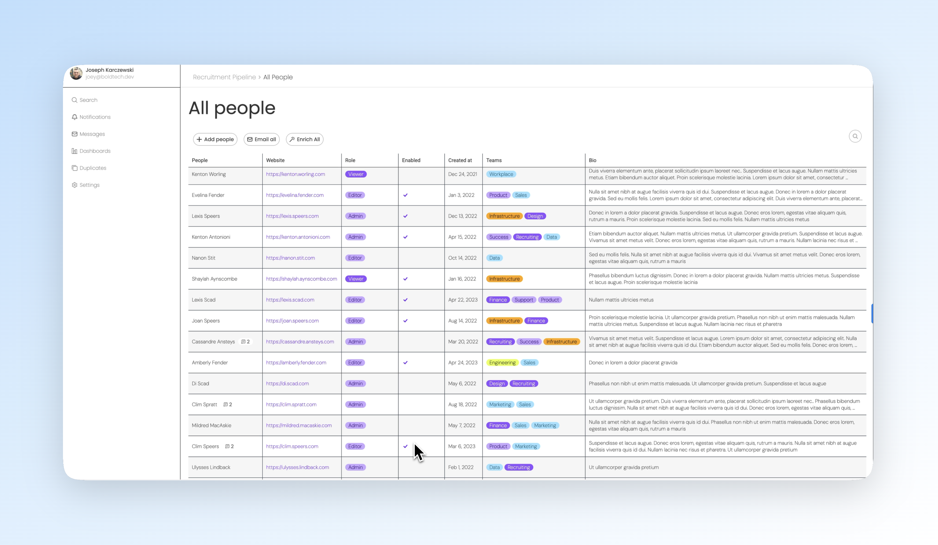 Example Retool CRM Dashboard