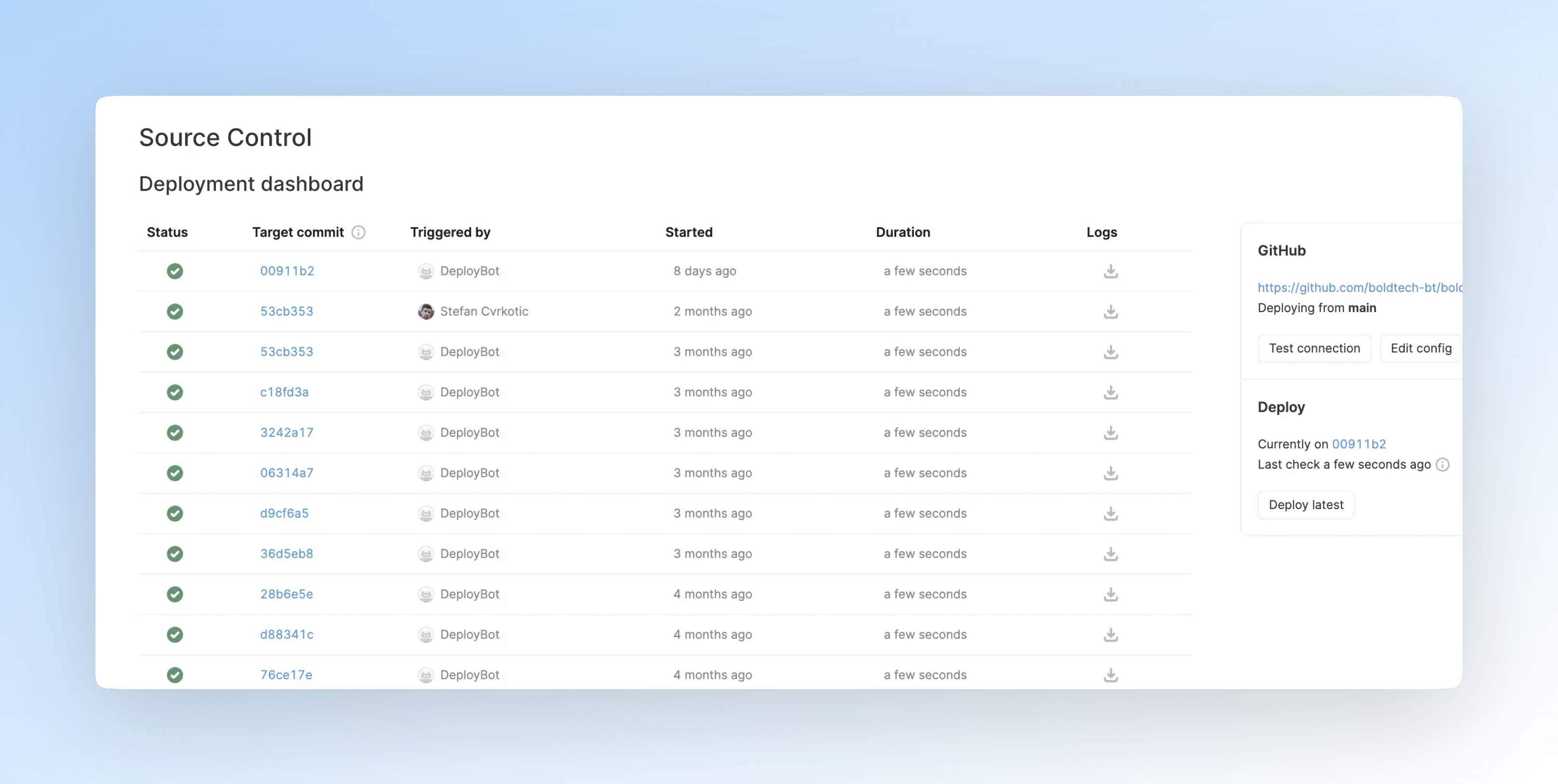 Example Source Control Section in Retool highlighting Bold Tech's Dev Ops Service