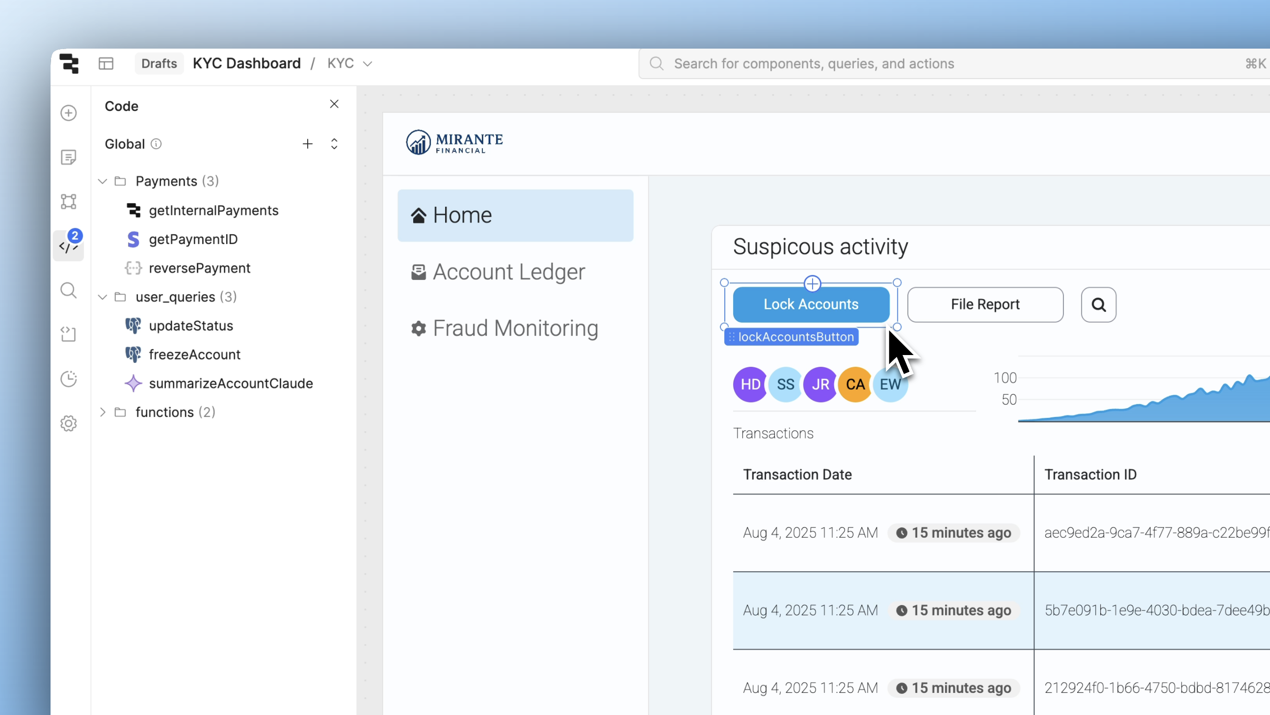 A fraud monitoring dashboard built in Retool