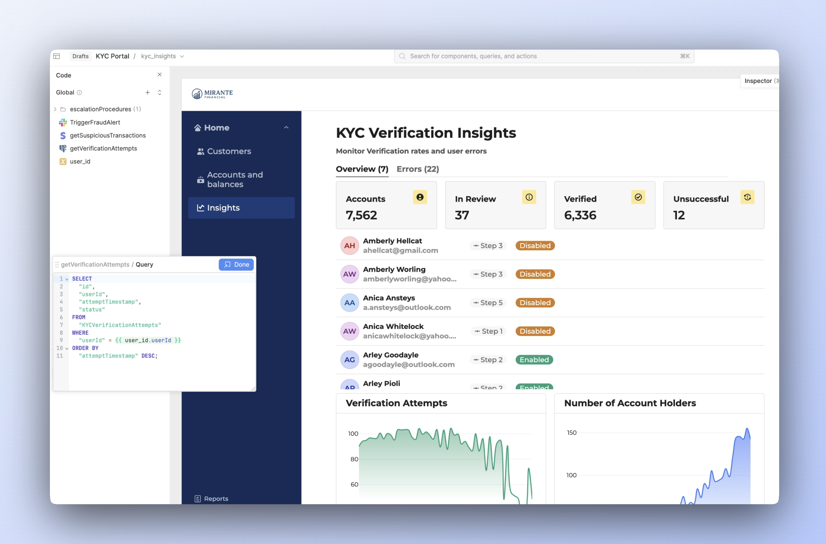 A KYC Verification dashboard built in Retool