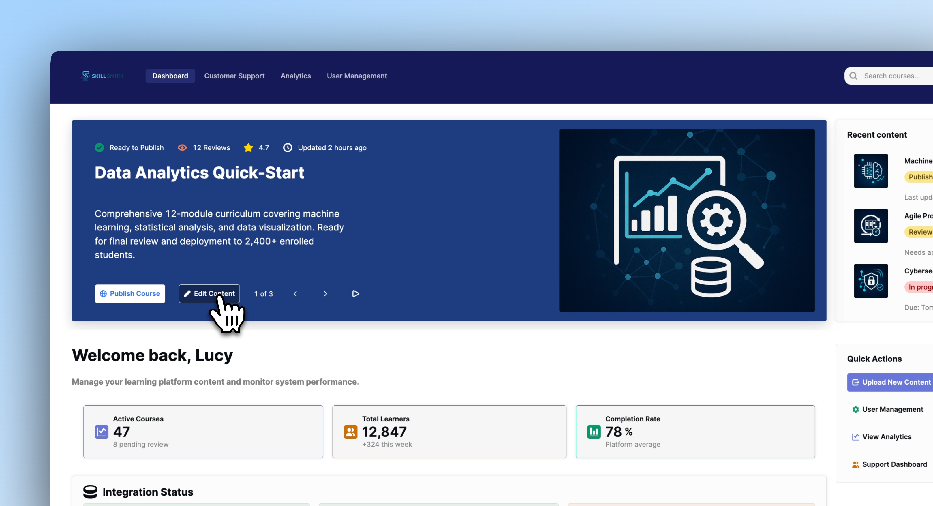 An LMS dashboard built in Retool for education companies