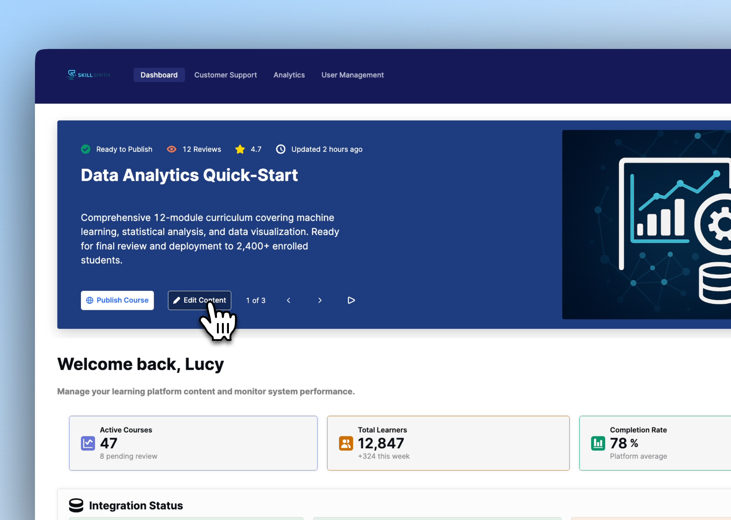 An LMS dashboard built in Retool for education companies