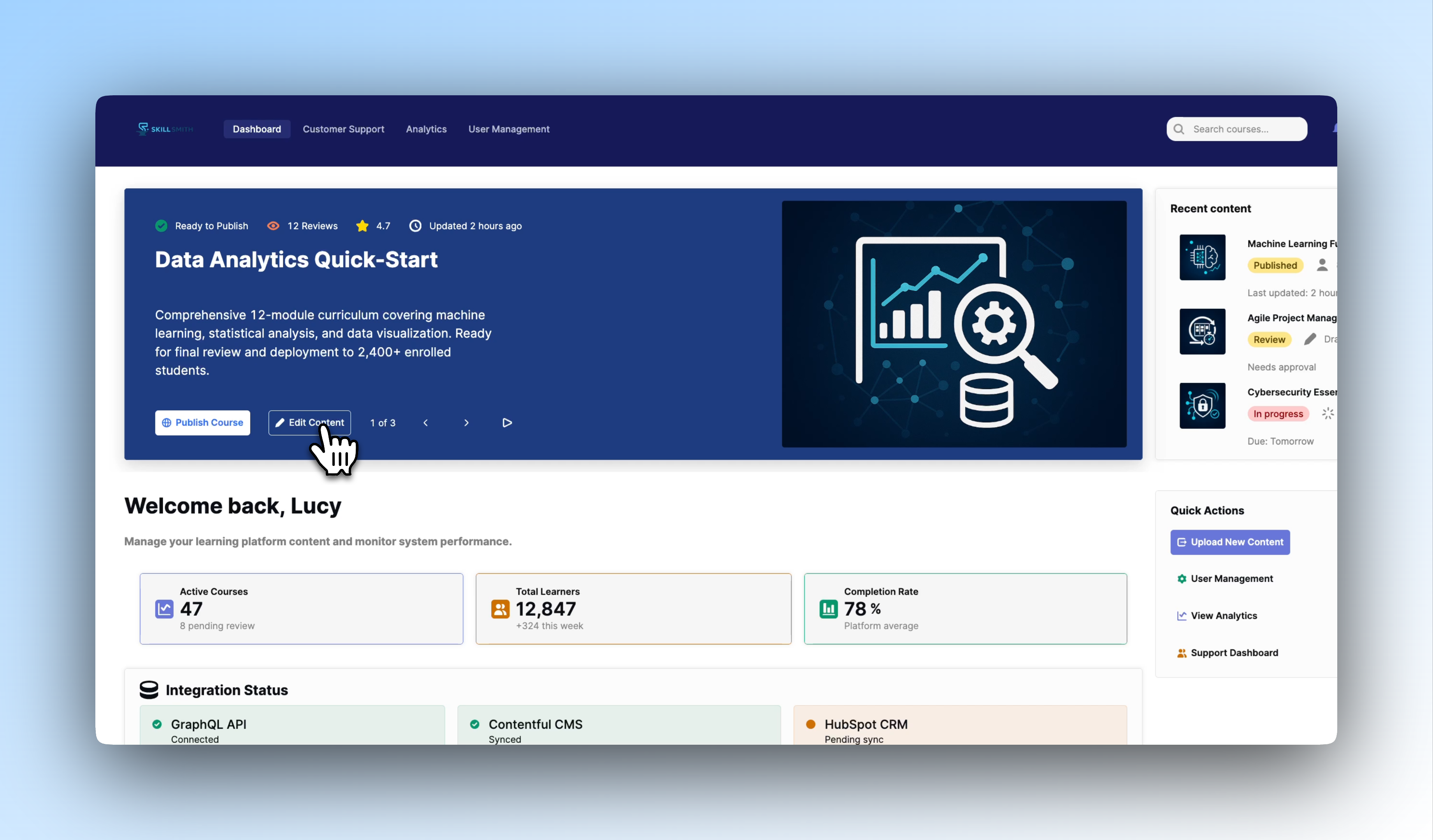A LMS dashboard homepage