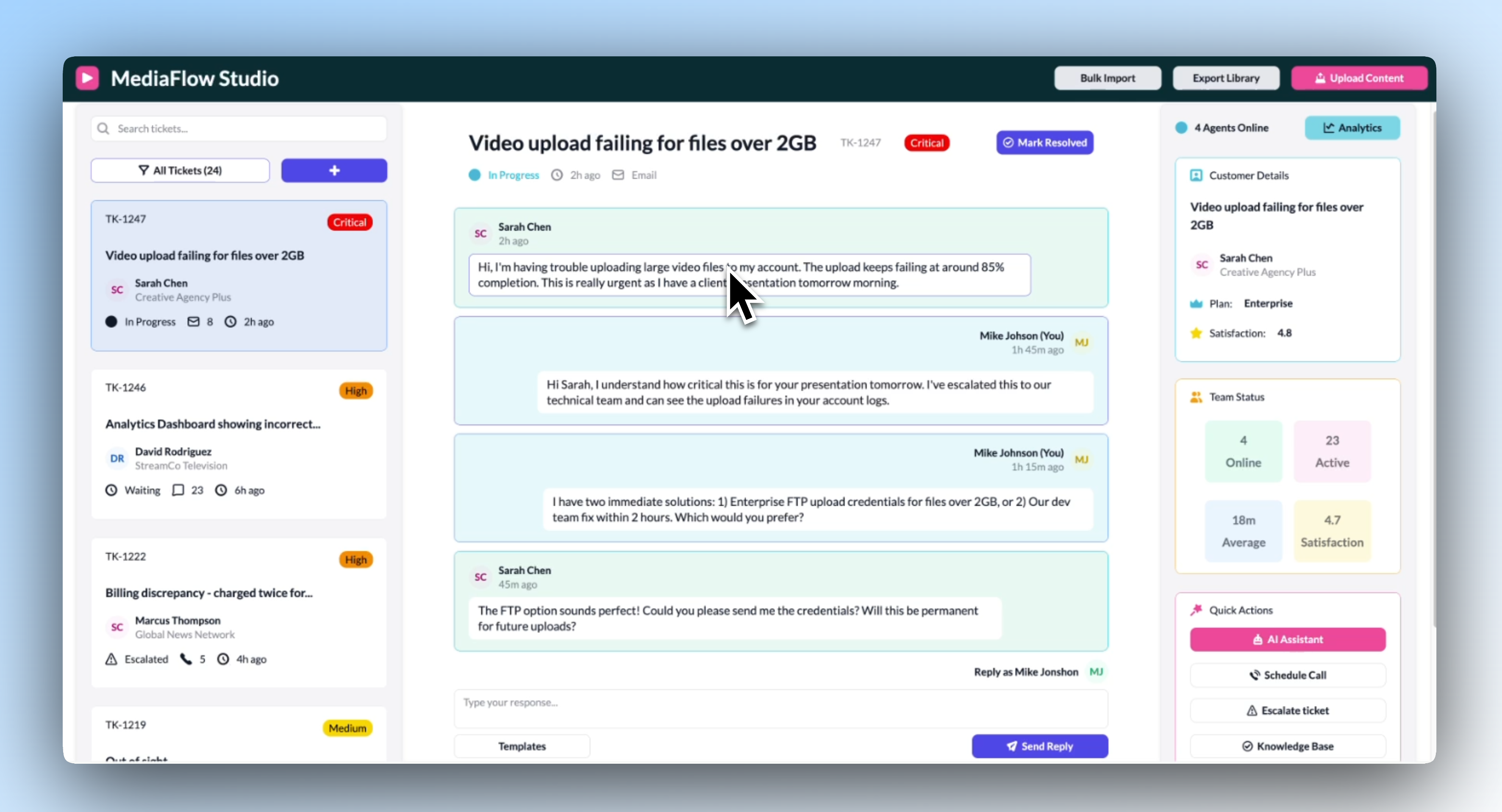 A custom media app for managing media customer support, built custom in Retool by Bold Tech