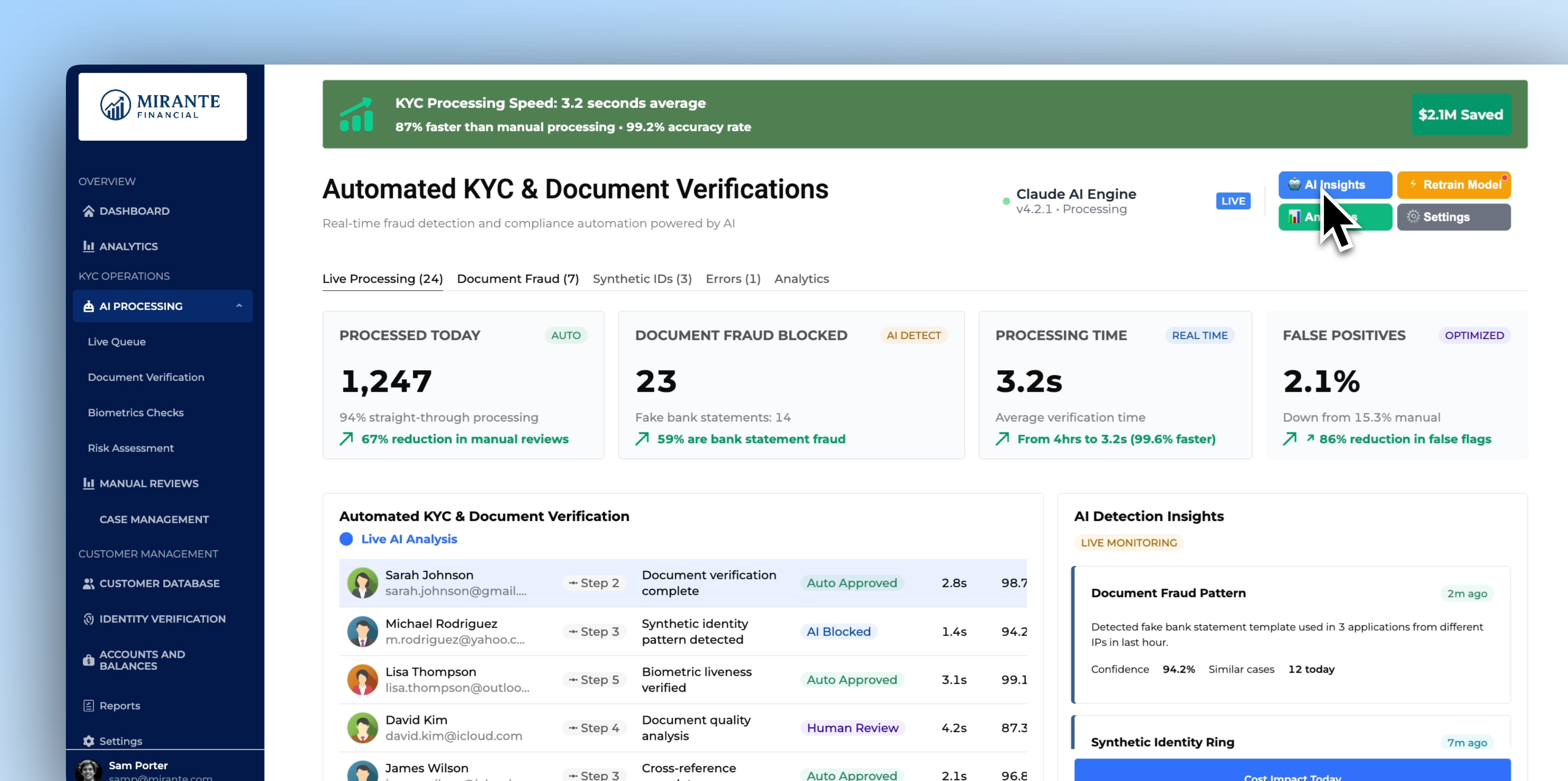 A KYC dashboard built in Retool with Ai features