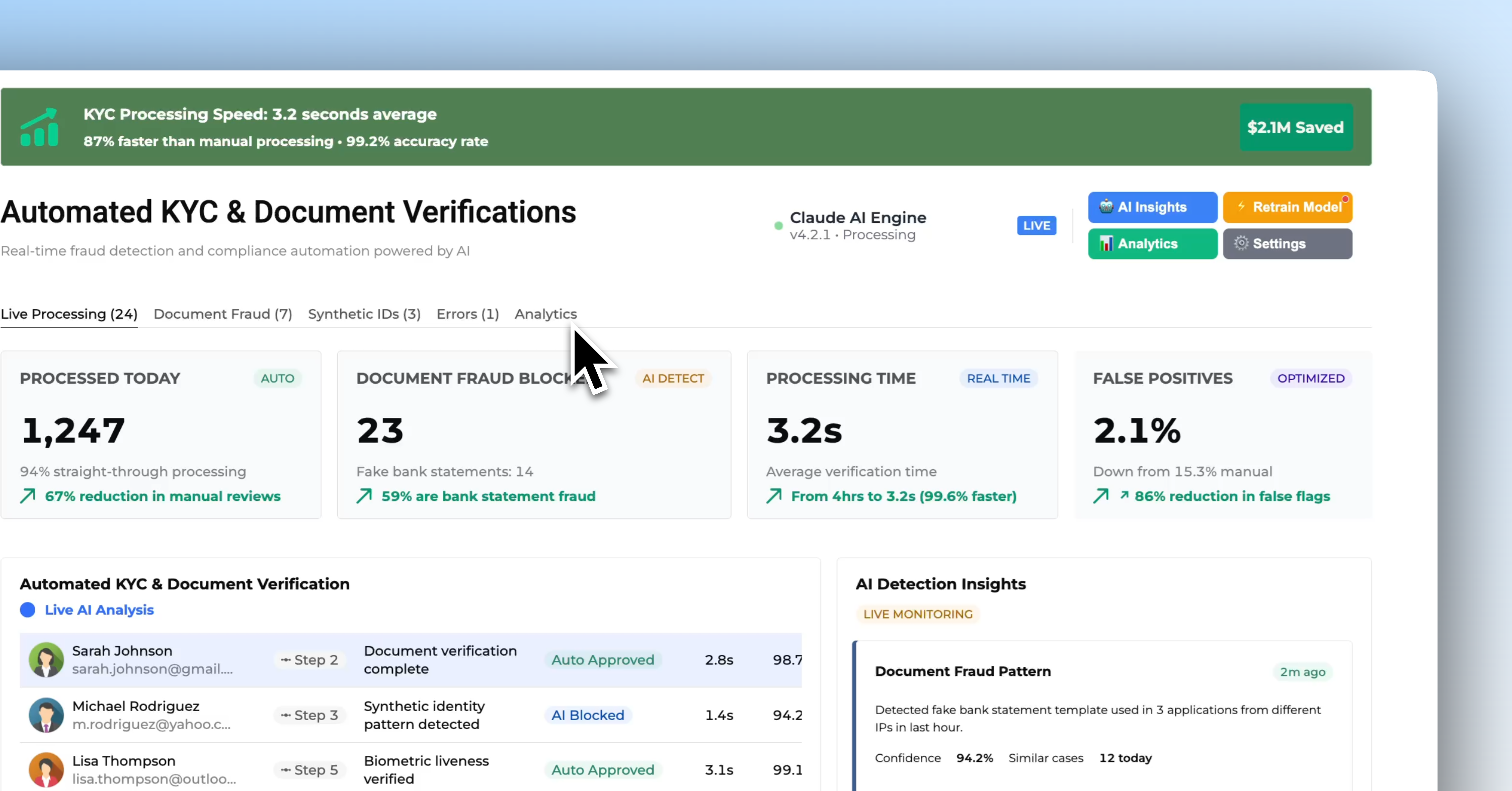 A KYC dashboard built in Retool with Ai features