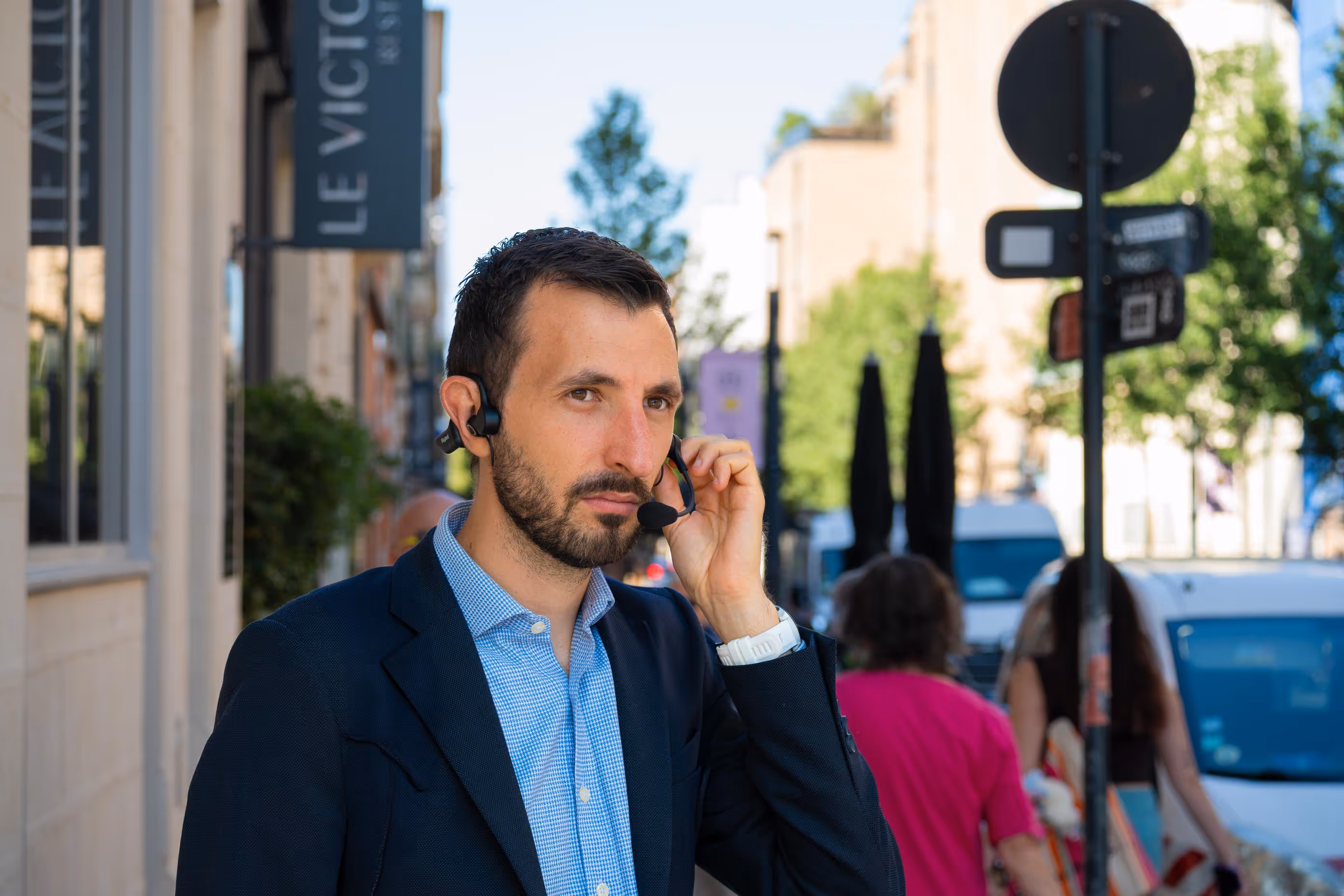 a man using skyted 320 on a public space