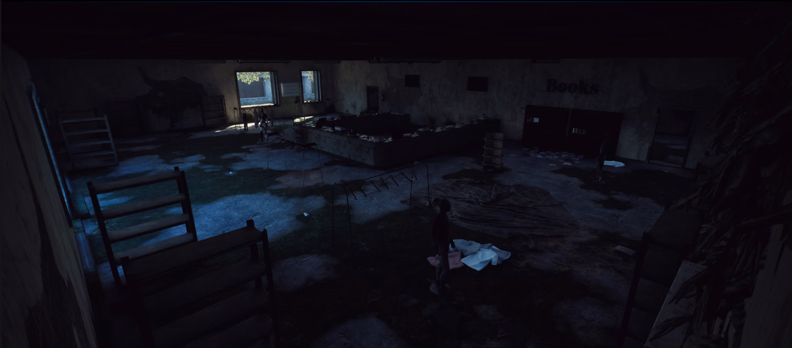 Ruined room littered with debris and broken furniture