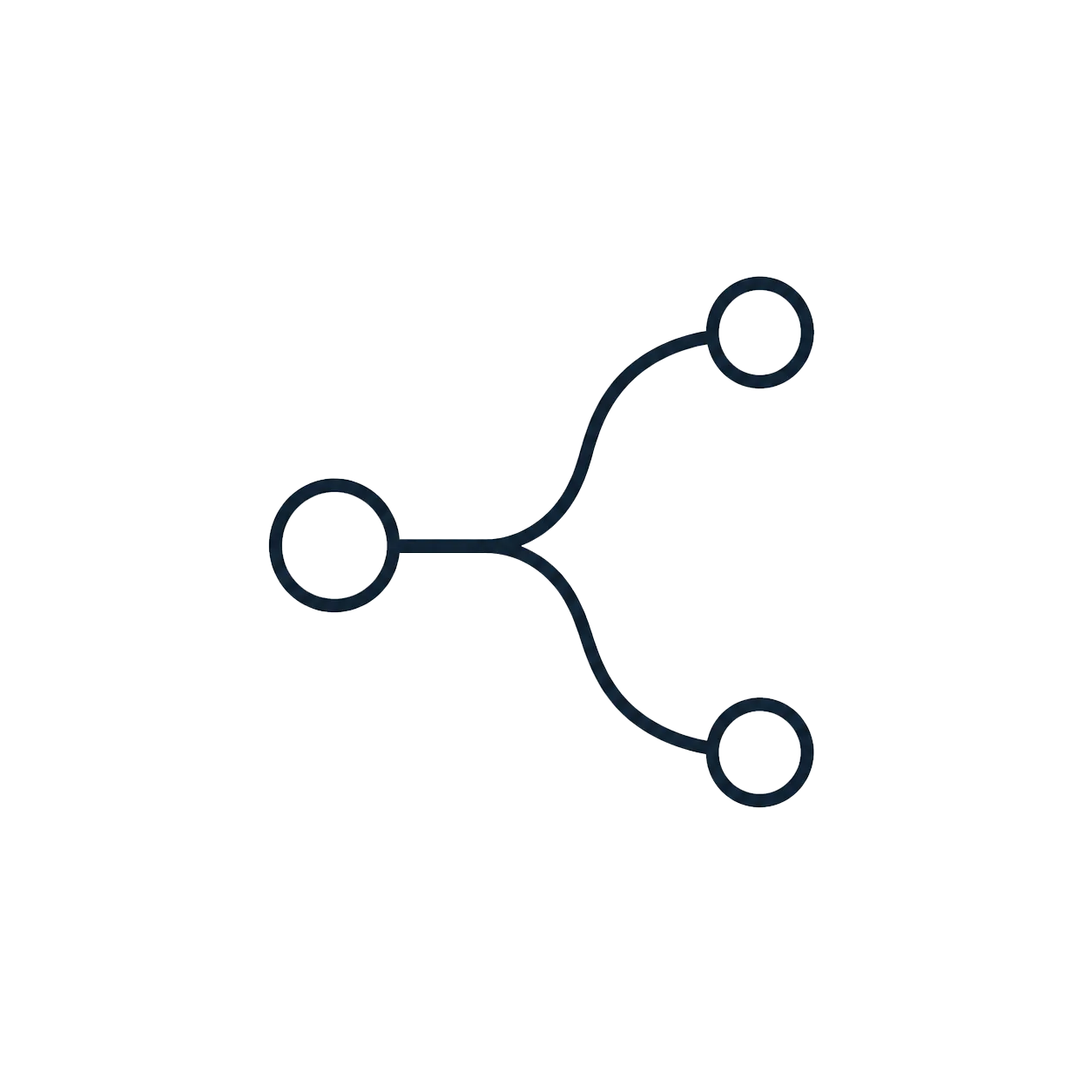 Diagram showing one circle branching into two circles with curved connecting lines.