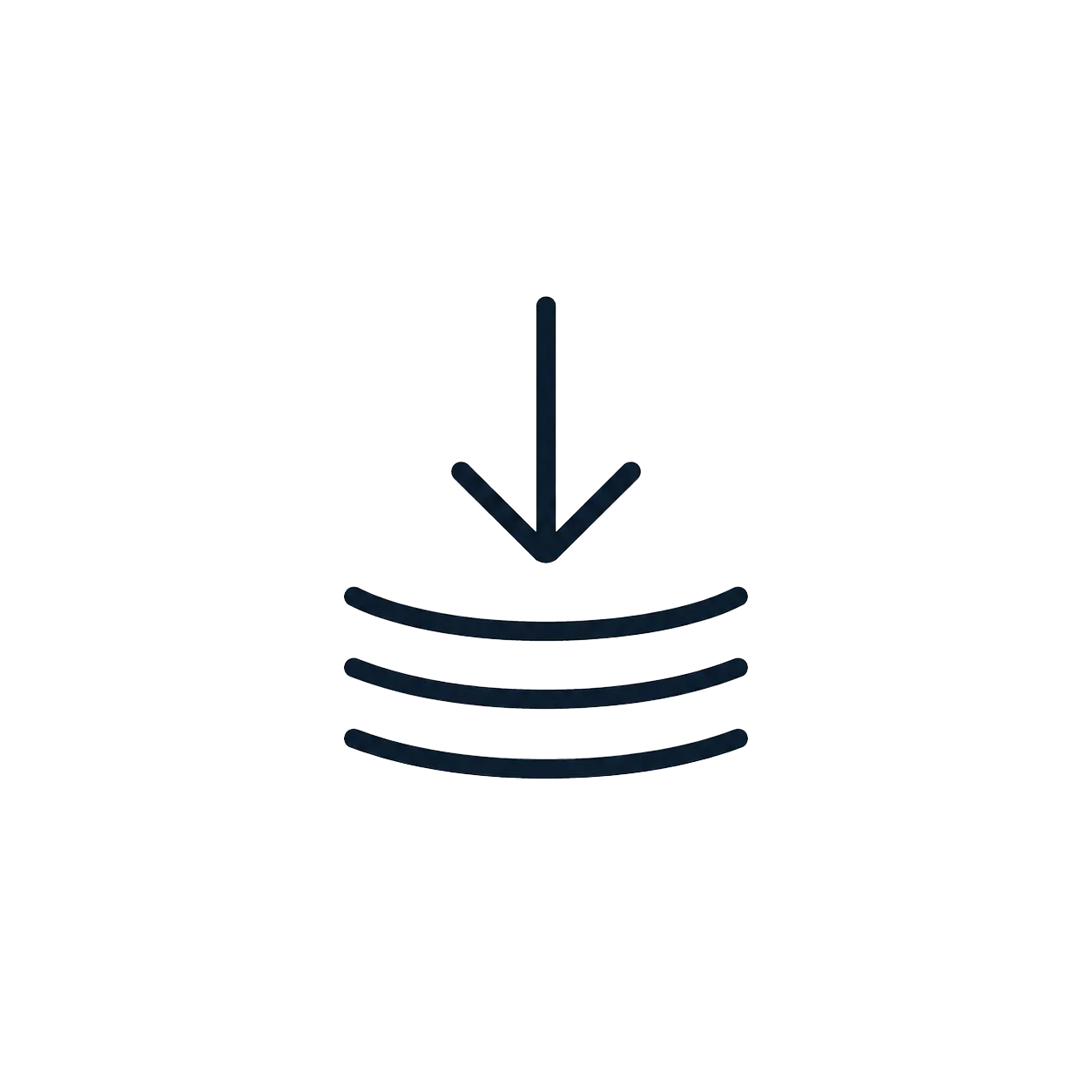 Abwärtspfeil über drei gebogenen Linien als Symbol für Absorption oder Eindringen.