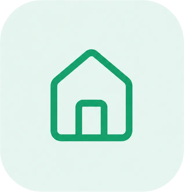 Grünes ikonisches Haus-Symbol auf hellgrünem Hintergrund.