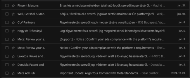 Adathalász emailek a spam mappánkban.