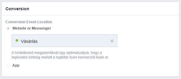 Az egyes hirdetéssorozatoknál állítsd be hogy milyen esemény alapján szeretnéd a konverziókat optimalizálni