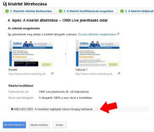 Az A/B teszt indítása