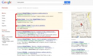 AdWords hirdetések vs. organikus találatok hotel nevére
