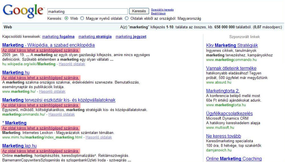 Google hiba