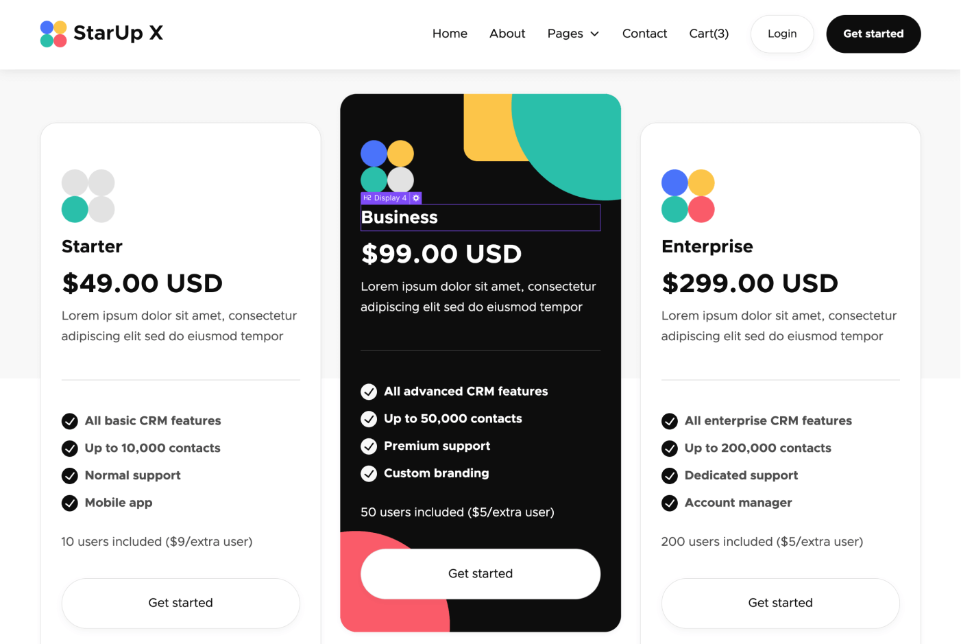 eCommerce Items - StarUp X Webflow Template