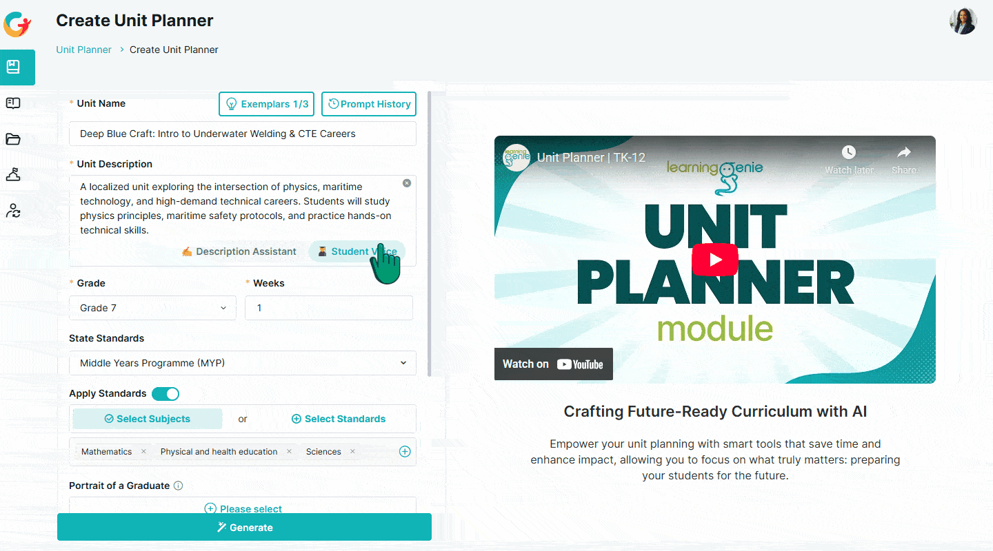 Workflow for personalized localized learning: local context and student interests mapped to standards and PoG to generate editable units