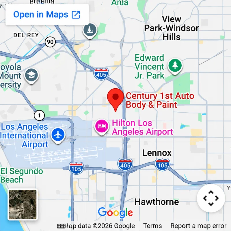 Google Maps location showing Century 1st Auto Body & Paint near Los Angeles International Airport