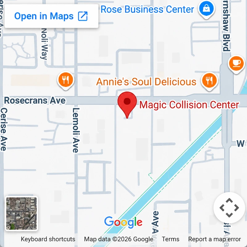 Google Maps location showing Magic Collision Center in Hawthorne, California