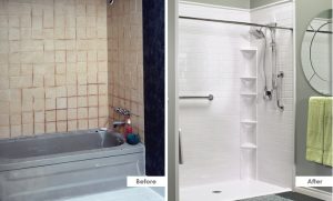 before and after tub-to-shower conversion