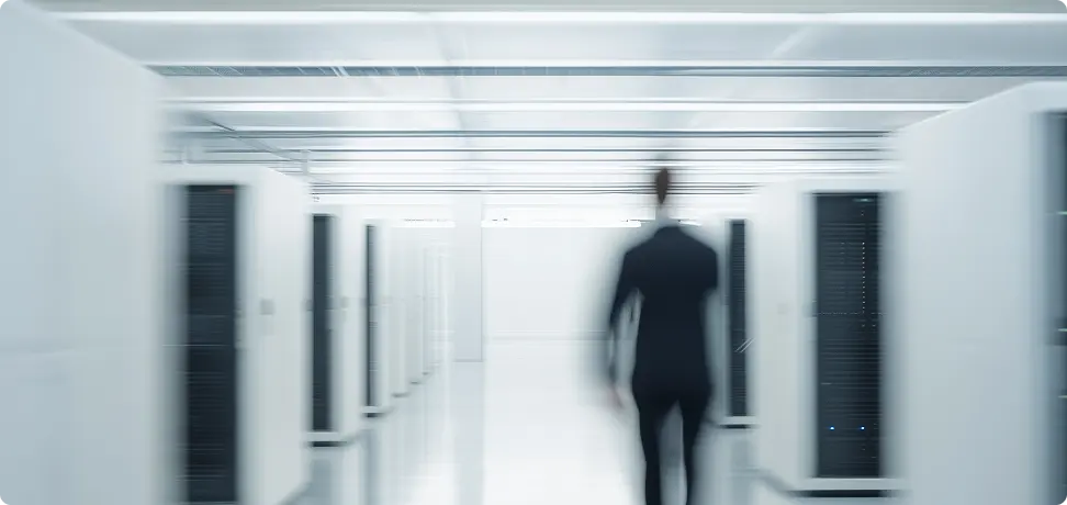 man moving through data center
