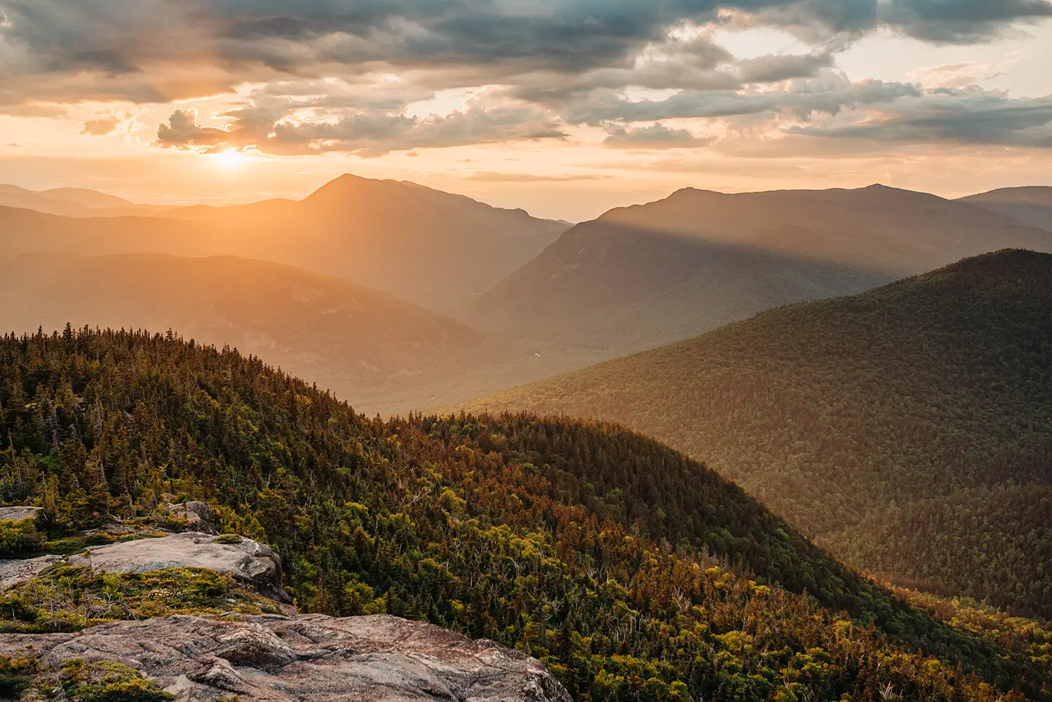 Sunrise over New Hampshire mountains.