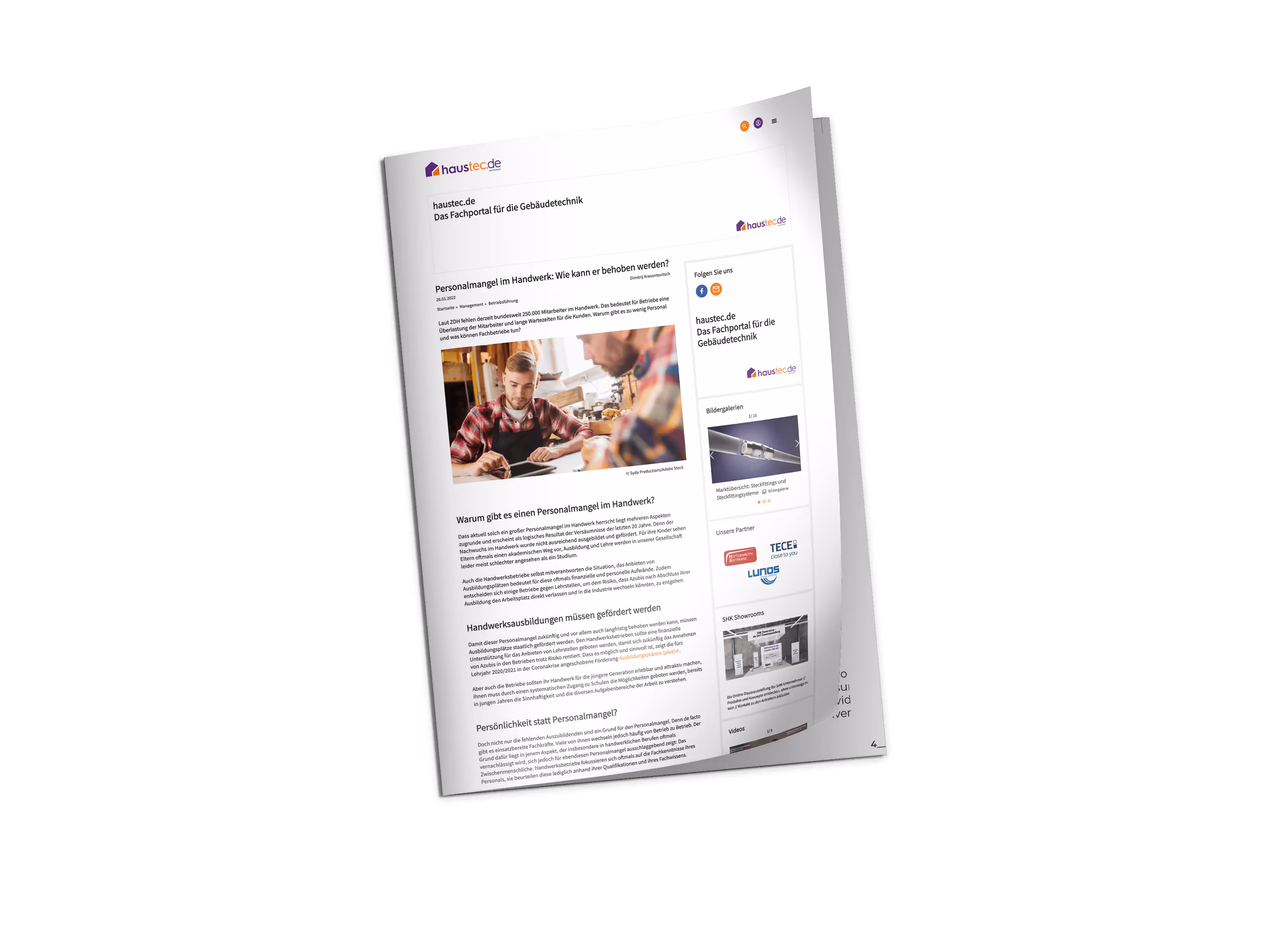 haustec.de (Ausgabe 01/2022): „Personalmangel im Handwerk: Wie kann er behoben werden?“