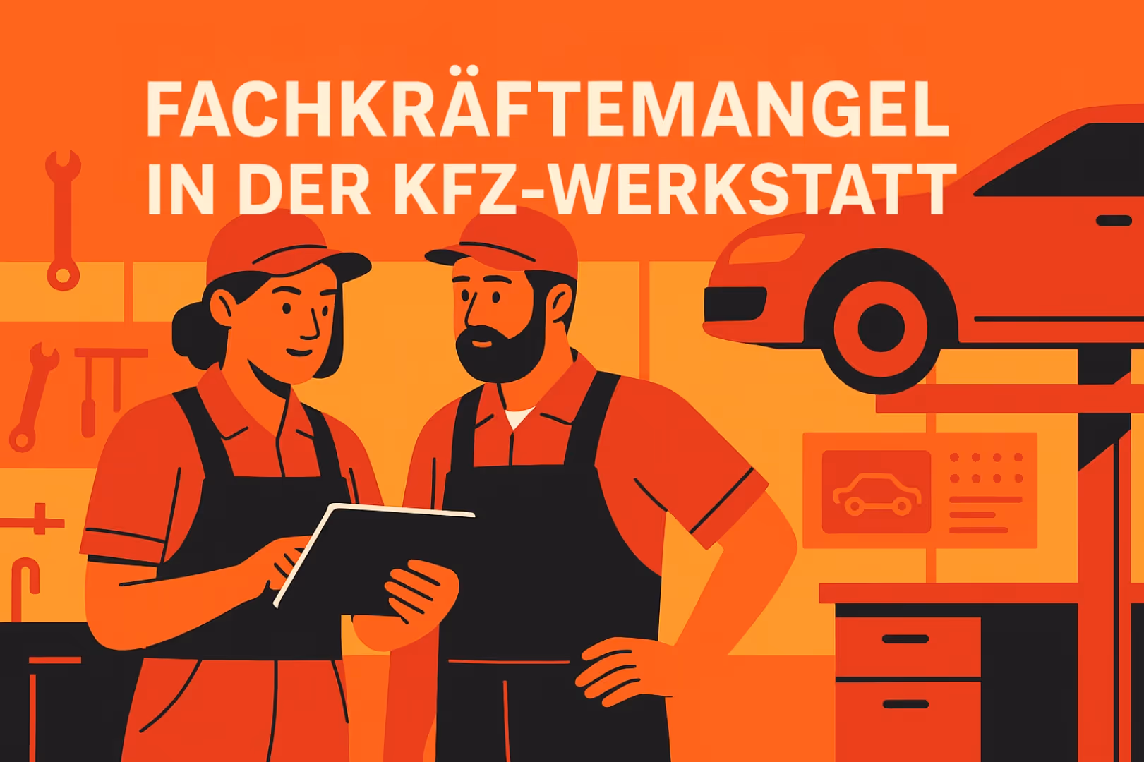 Stellenanzeige KFZ Werkstatt – Illustration Fachkräftemangel in der KFZ Werkstatt