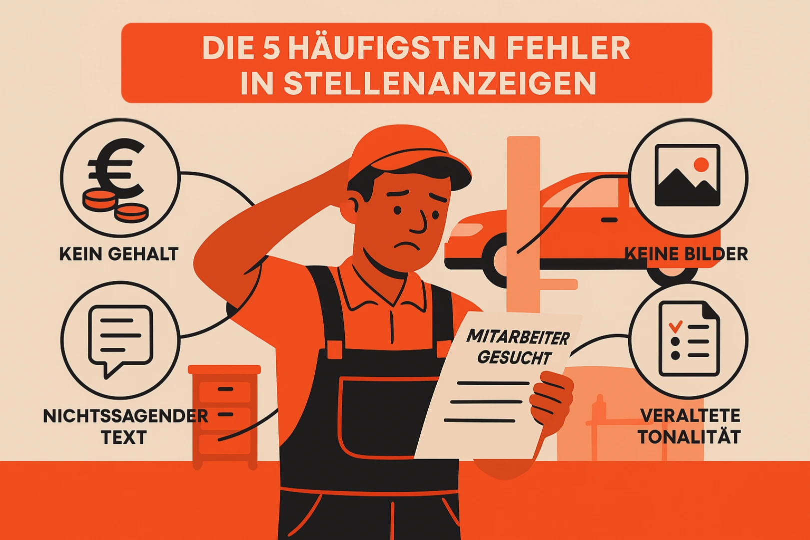 Stellenanzeige KFZ Werkstatt – Illustration 5 häufigsten Fehler in Stellenanzeigen