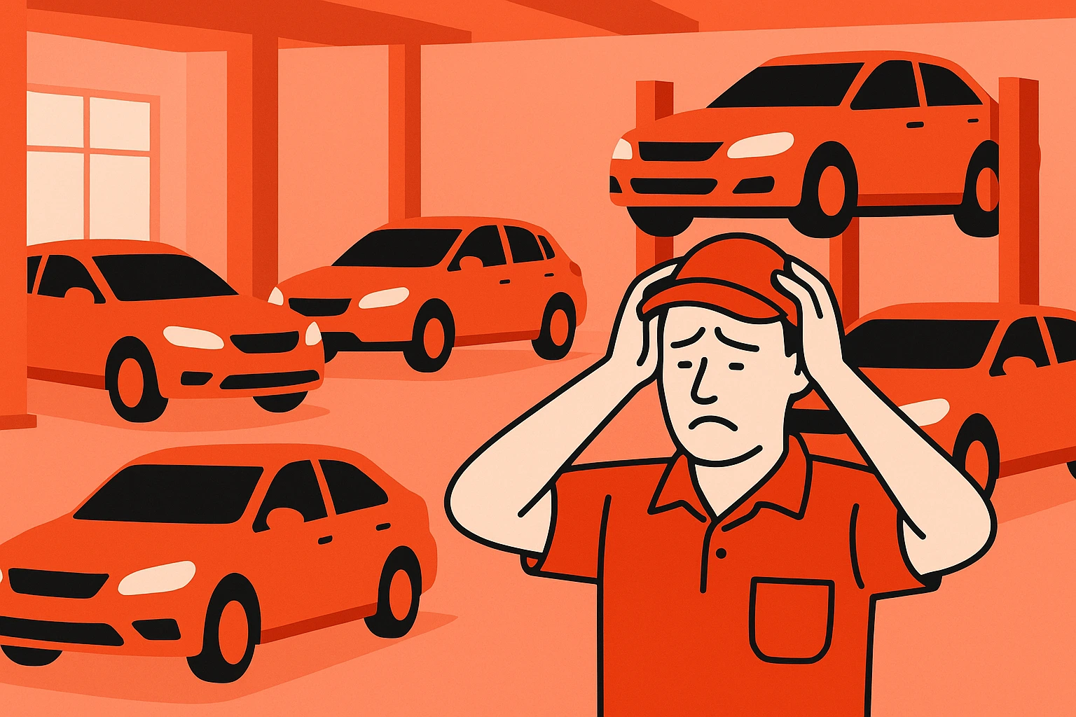 Stellenanzeige KFZ Werkstatt – Illustration Fachkräftemangel in einer KFZ-Werkstatt