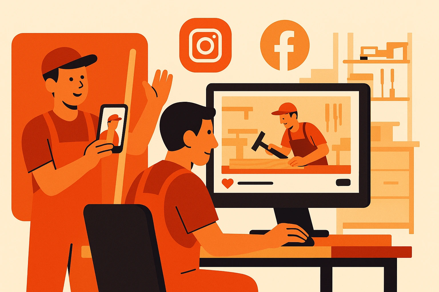 Mitarbeiter finden Schreiner – Illustration Schreiner teilen Team-Einblicke auf Instagram und Facebook