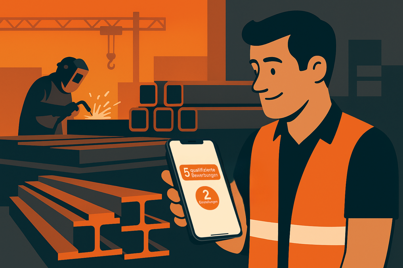 Personalvermittlung Metallbau – Illustration:  Titelbild Personalvermittlung Metallbau: Warum die Candidate Flow® Methode die bessere Lösung ist