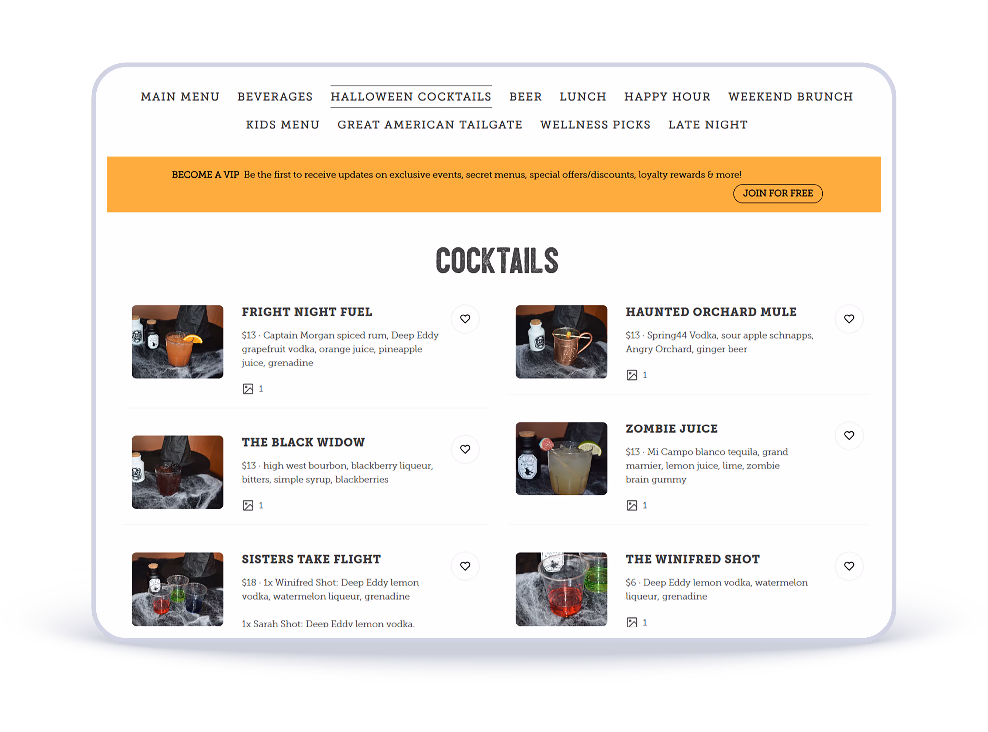 viewhouse halloween menu