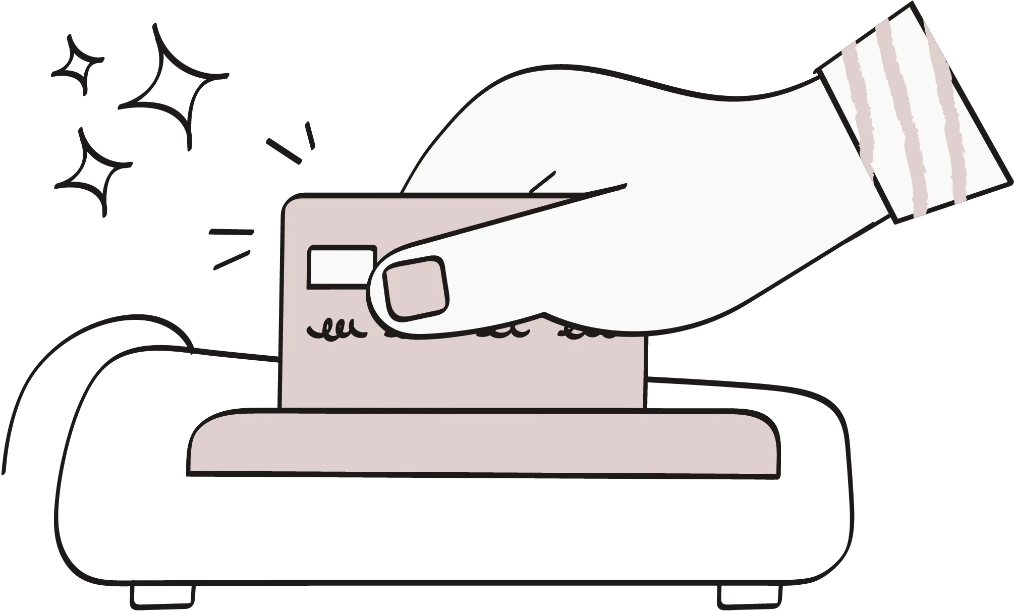 Illustration of a hand swiping a credit card on a point of sale system