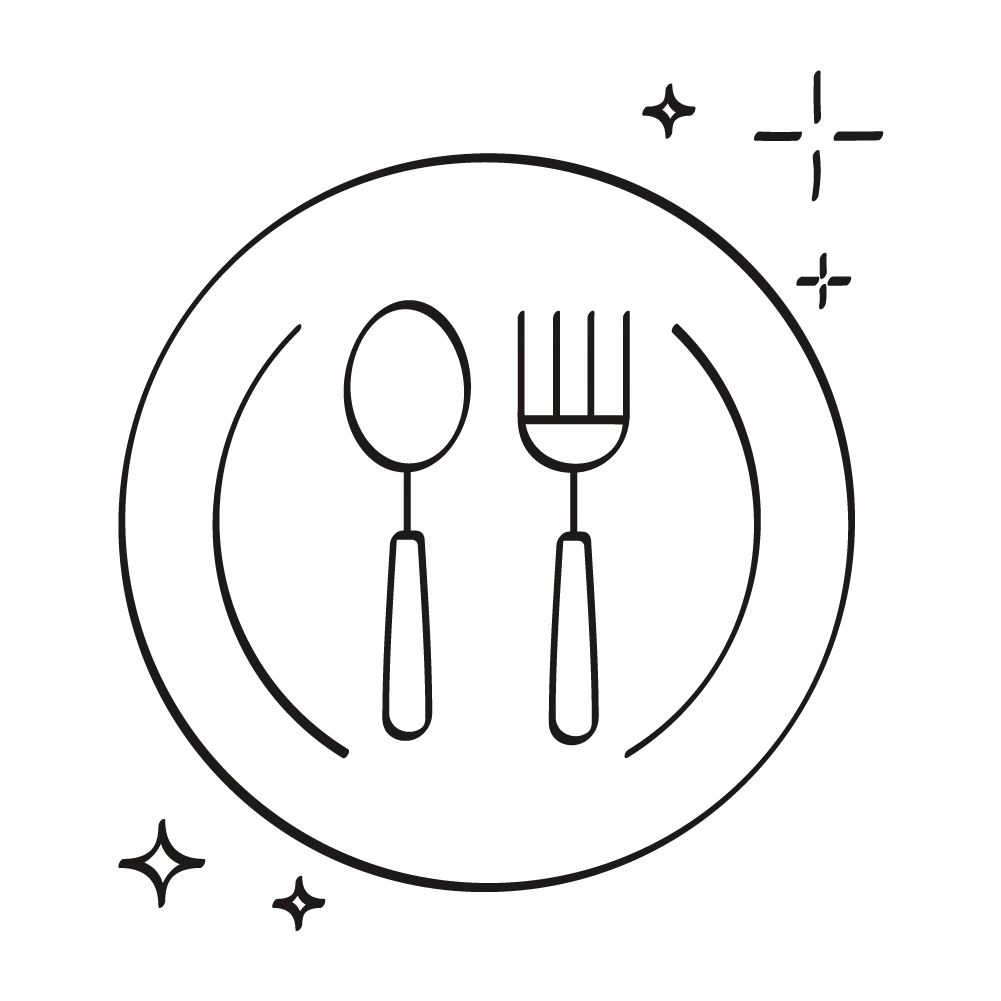 A plate with a spoon and fork on it.