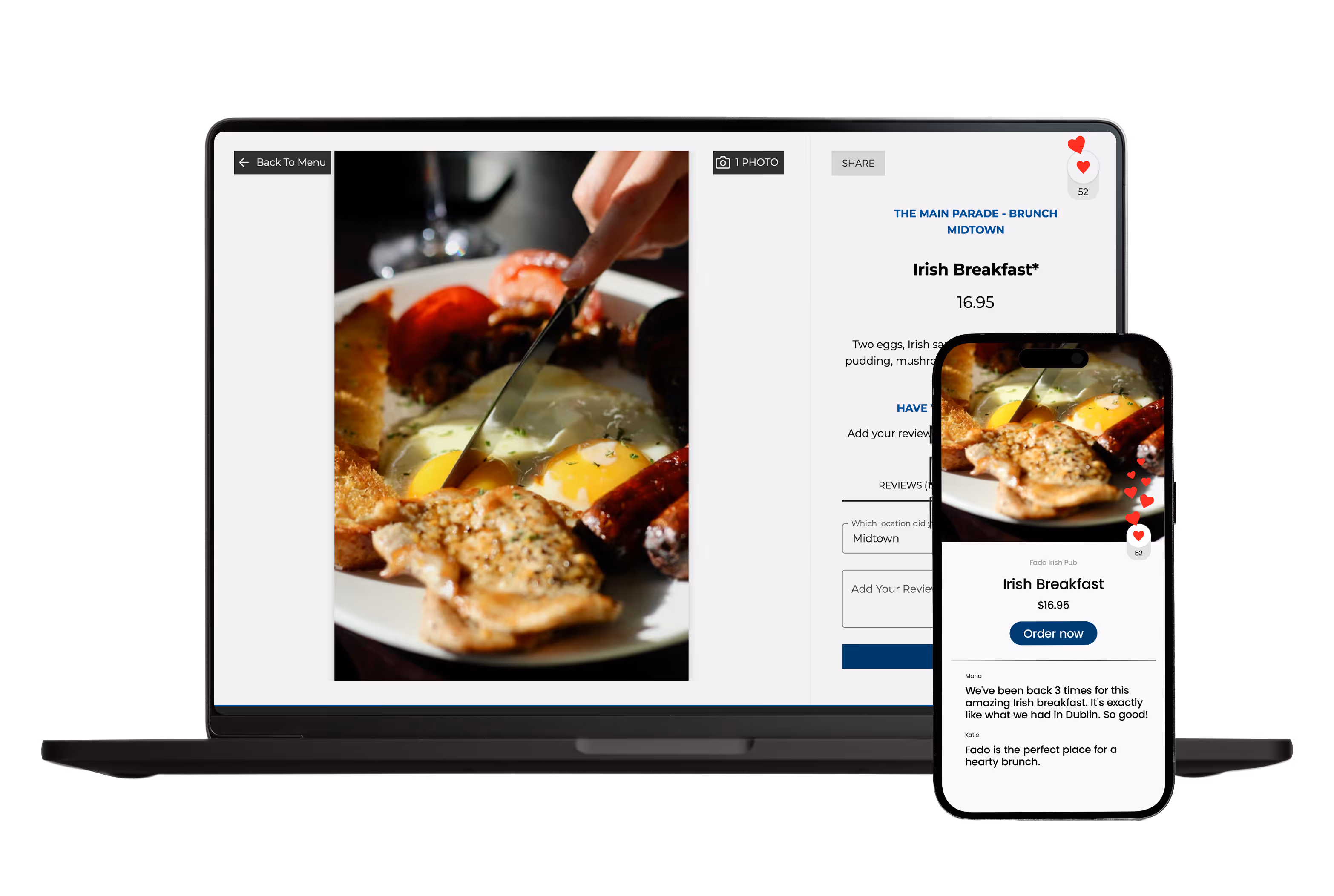 Laptop screen showing Popmenu loyalty program dashboard with program rules and rewards setup.
