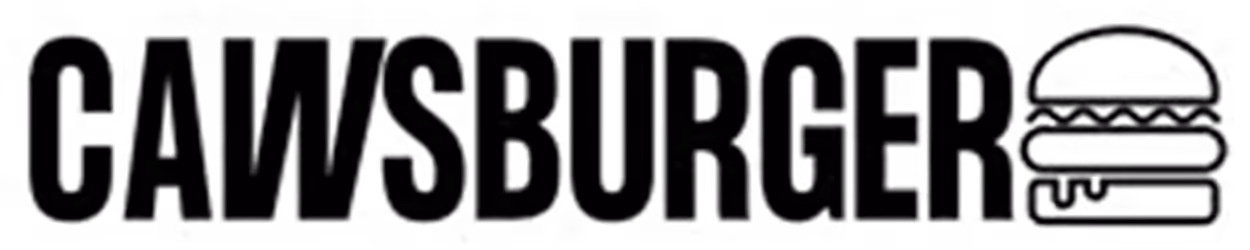 Logo featuring a stylized black and white skull with comb-like elements and three horizontal lines resembling a burger bun and fillings.