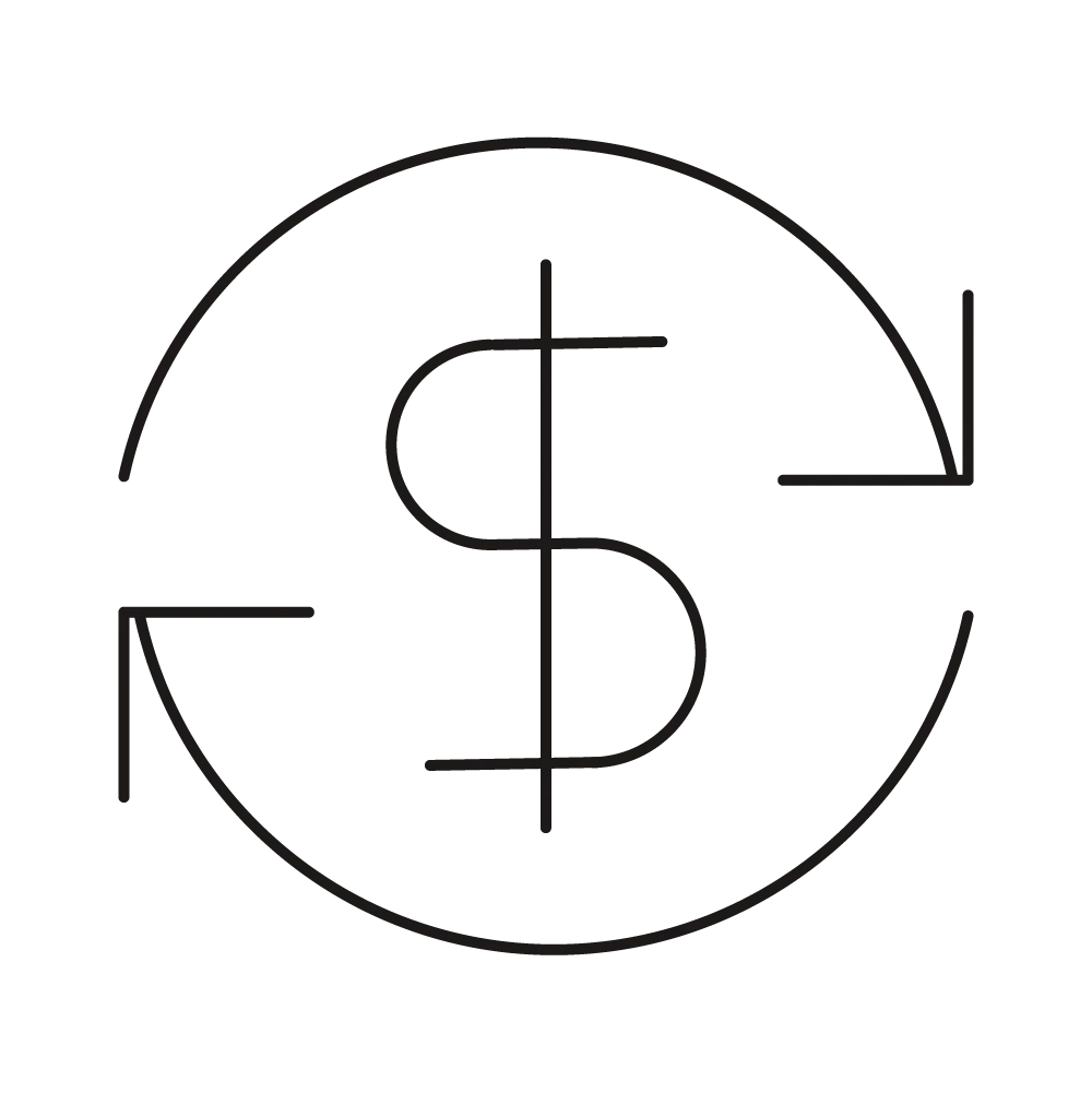 Dollar symbol surrounded by circular arrows indicating money exchange or transaction.