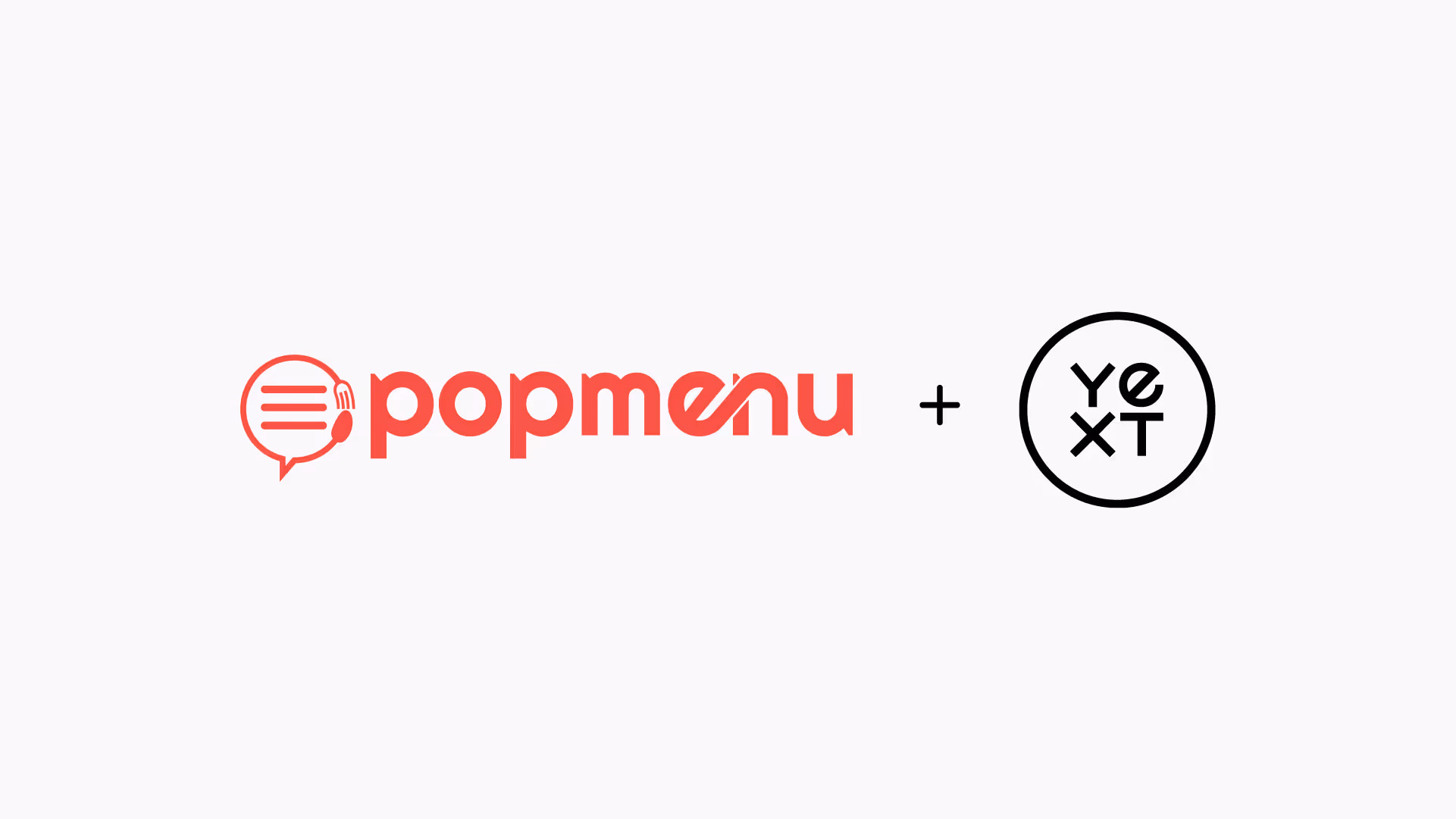 Logos of Popmenu and Yext side by side with a plus sign between them.