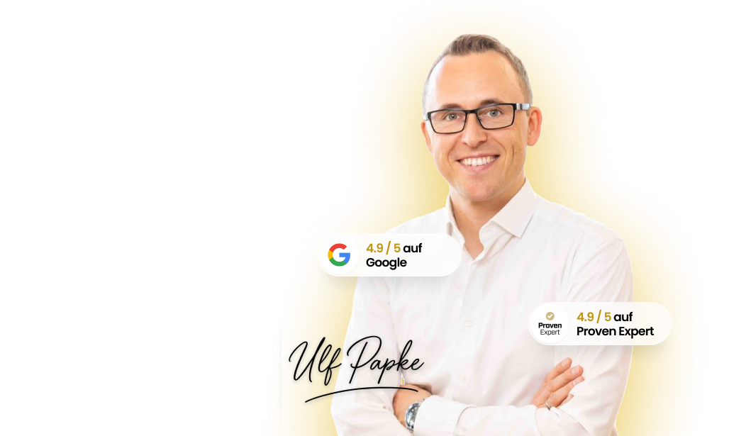 Ulf Papke mit Google- und Proven-Expert-Bewertung vor hellem Hintergrund.