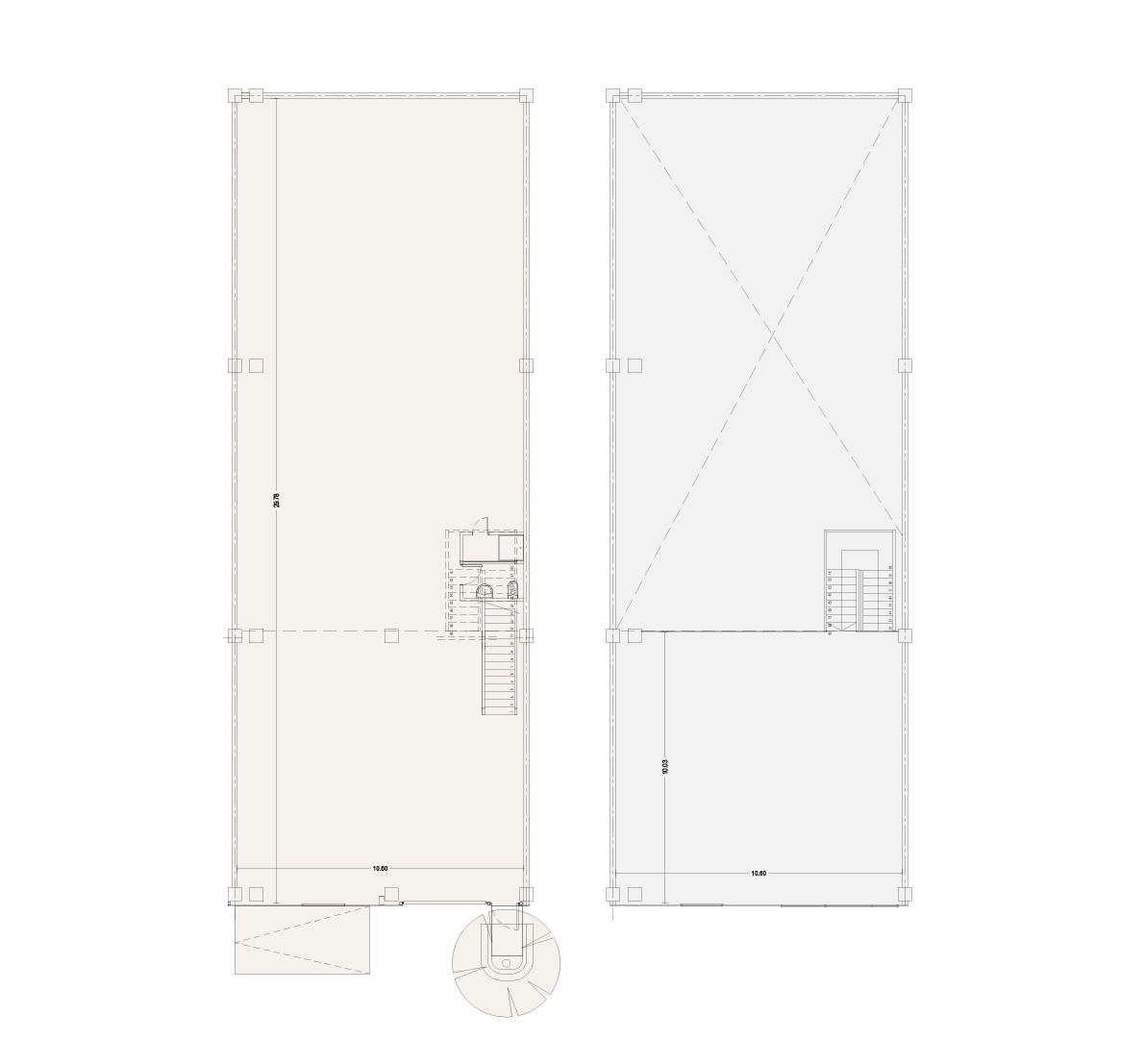 Planta arquitectura bodega tipo C con primer piso altillo y un estacionamiento