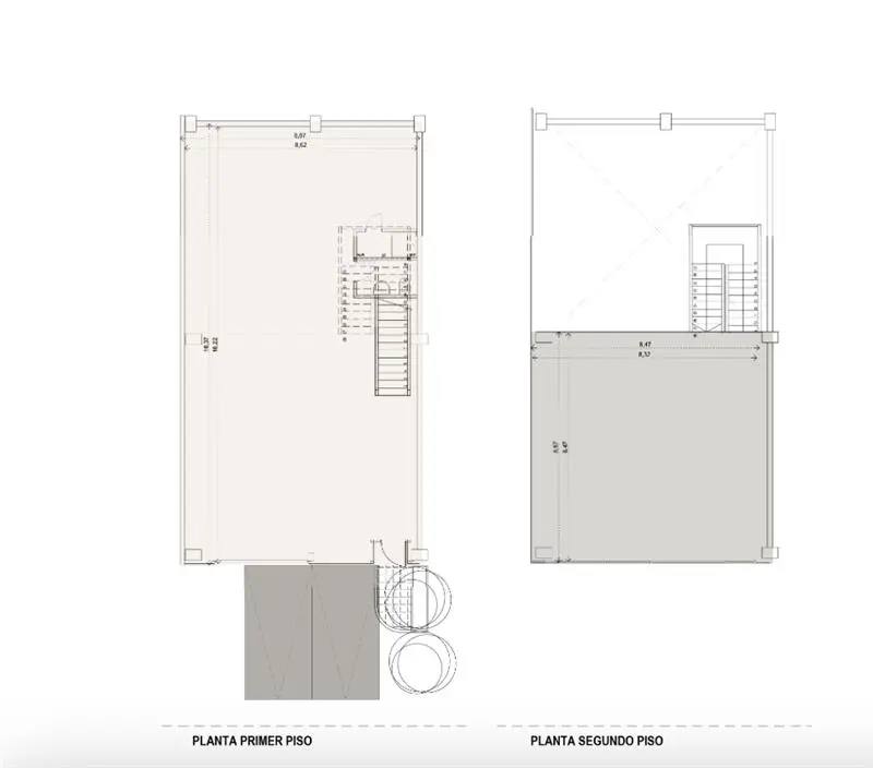 Bodega tipo A Vespucio 500 Avanza Park, con dos plantas de arquitectura, estacionamientos y altillo en gris en el segundo nivel
