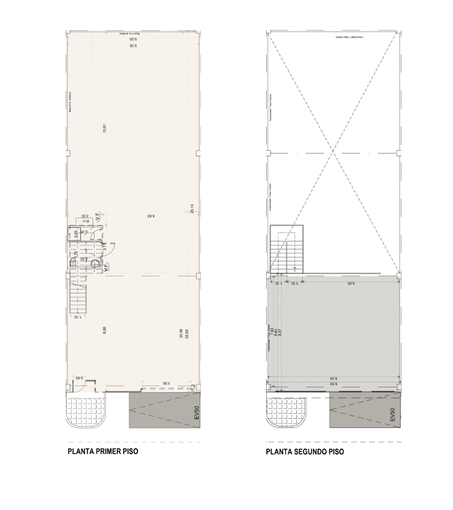 Bodega tipo C Vespucio 500 Avanza Park estacionamiento EV50 y altillo en gris en el segundo nivel