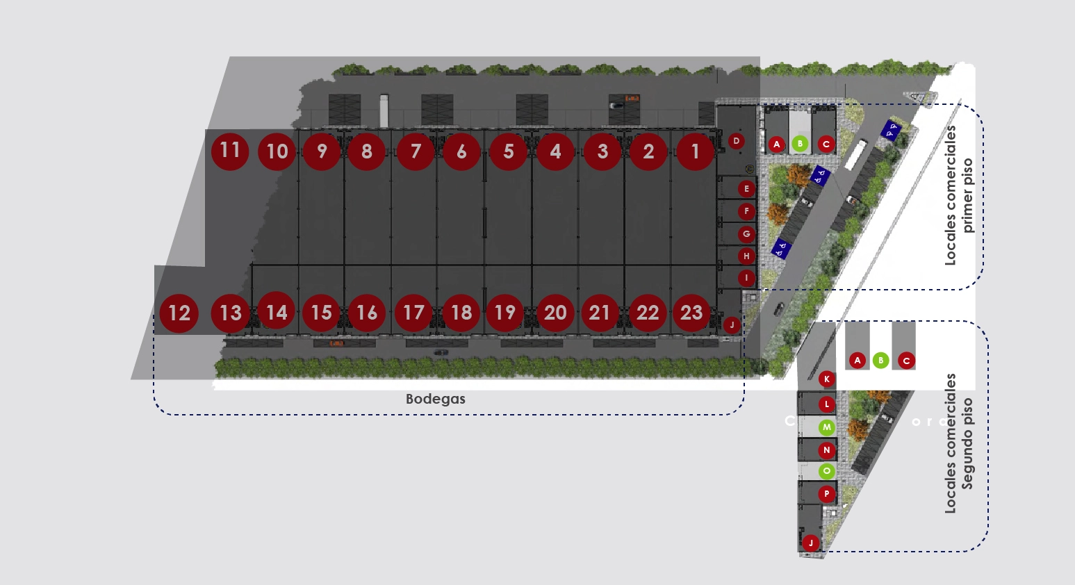 Masterplan Avanza Park de Vespucio Norte, con un módulo 23 bodegas y estacionamientos