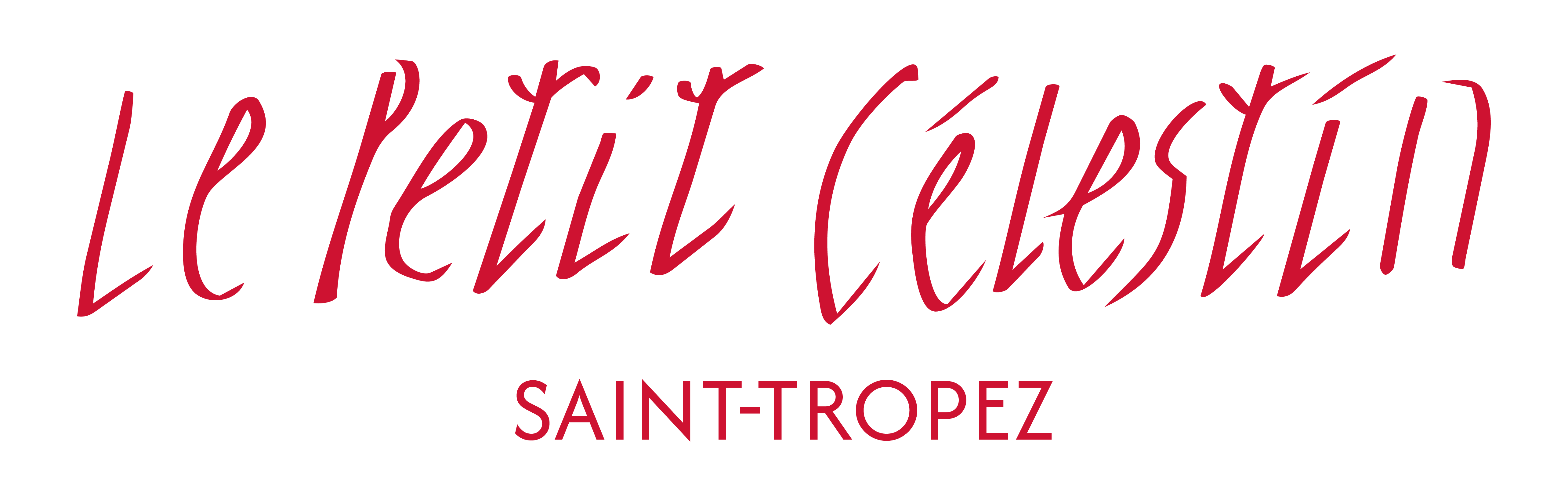 Logo rouge de Le Petit Célestin avec la mention Saint-Tropez en dessous.