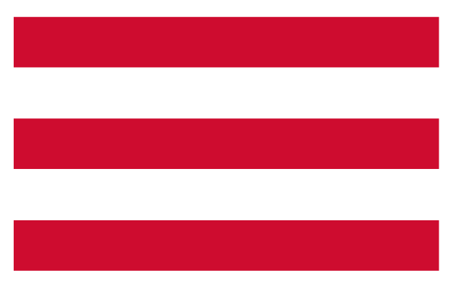 Icône de menu hamburger avec trois barres horizontales rouges empilées.