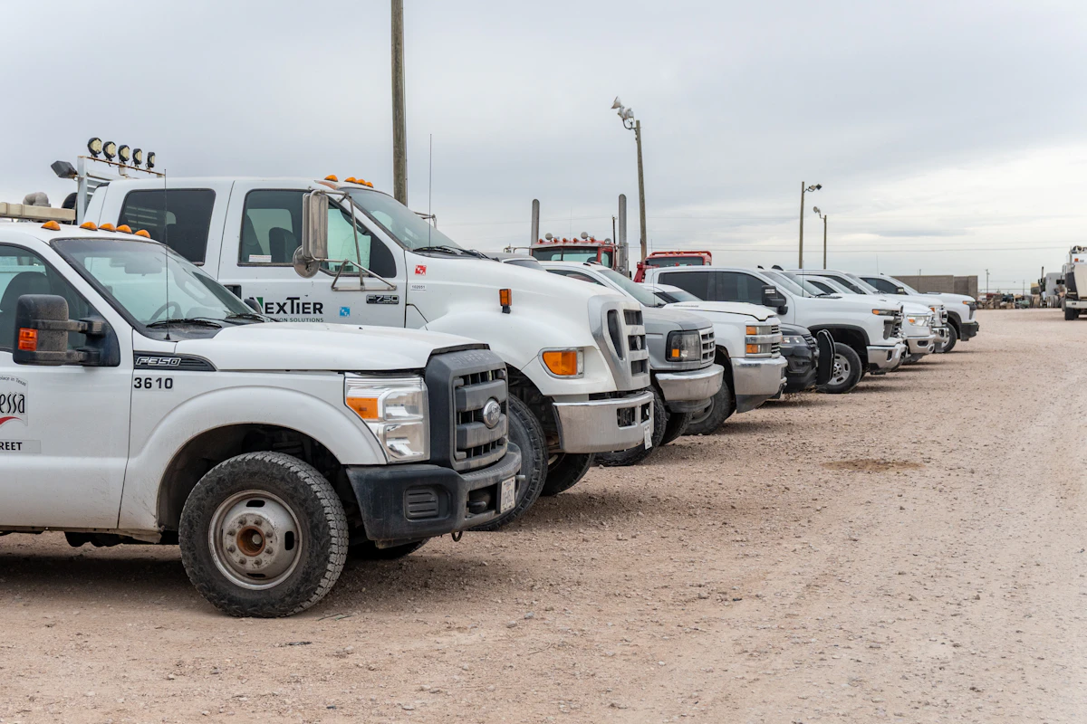 commercial fleet in a lot