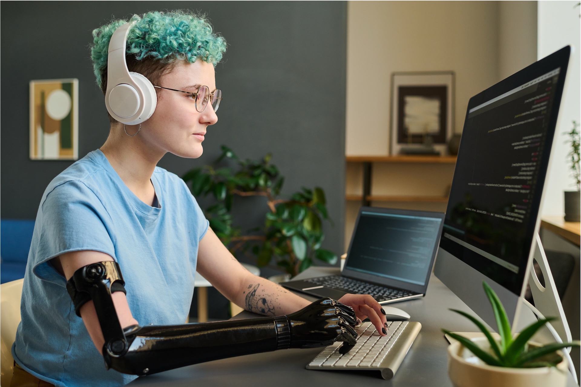 A researcher focusing on her research rather than reversing